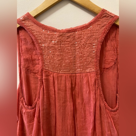 100% silk racerback pink/coral a-line dress with sequins - Picture 7 of 10